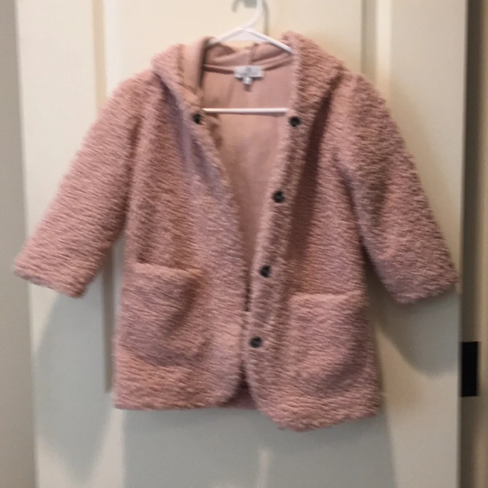 Pinolini girls button down hooded popcorn coat/super soft lined kids size 7 pink